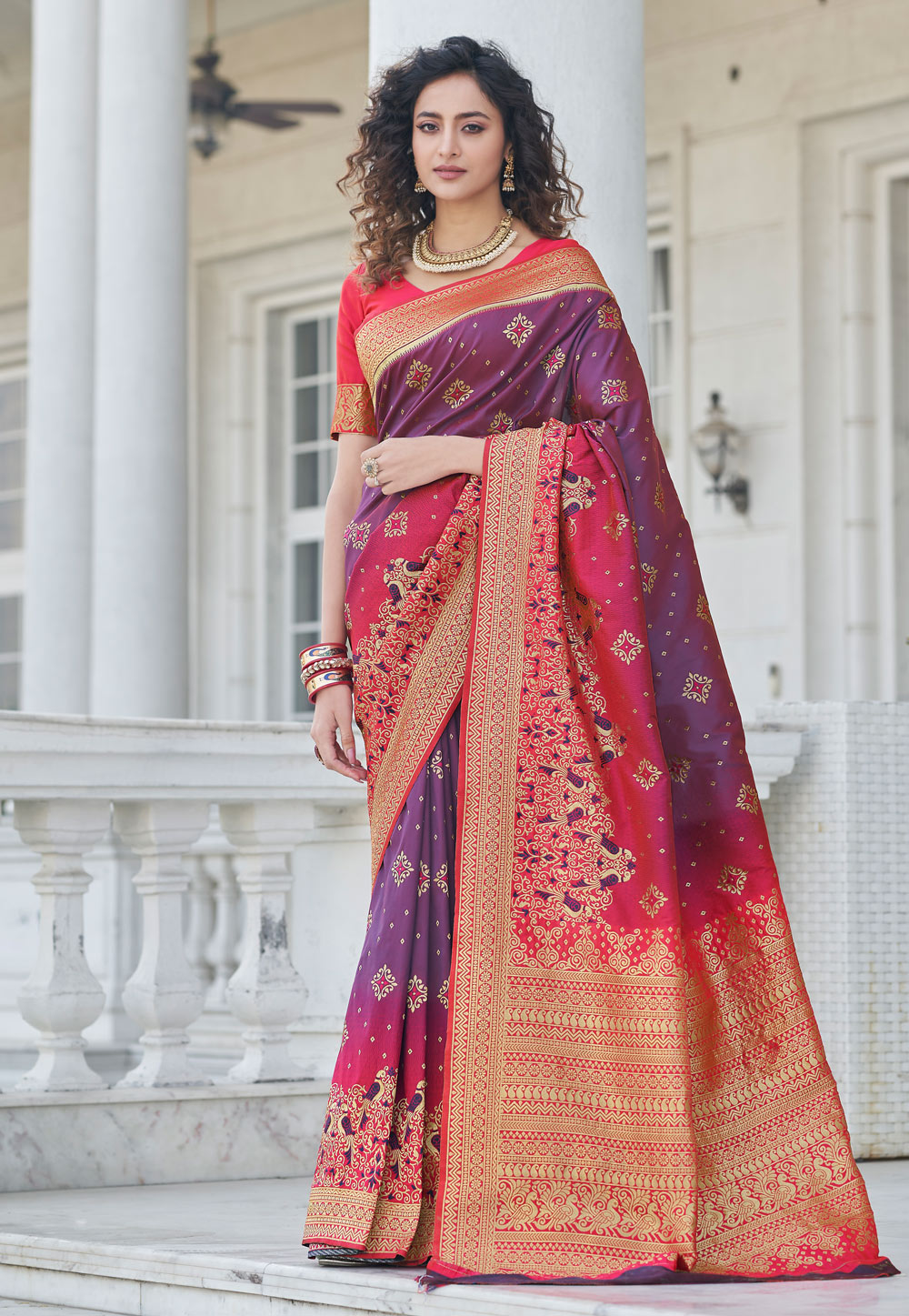 Purple Banarasi Silk Saree With Blouse 241033