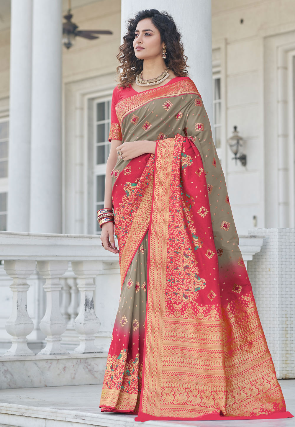 Grey Banarasi Silk Festival Wear Saree 241034