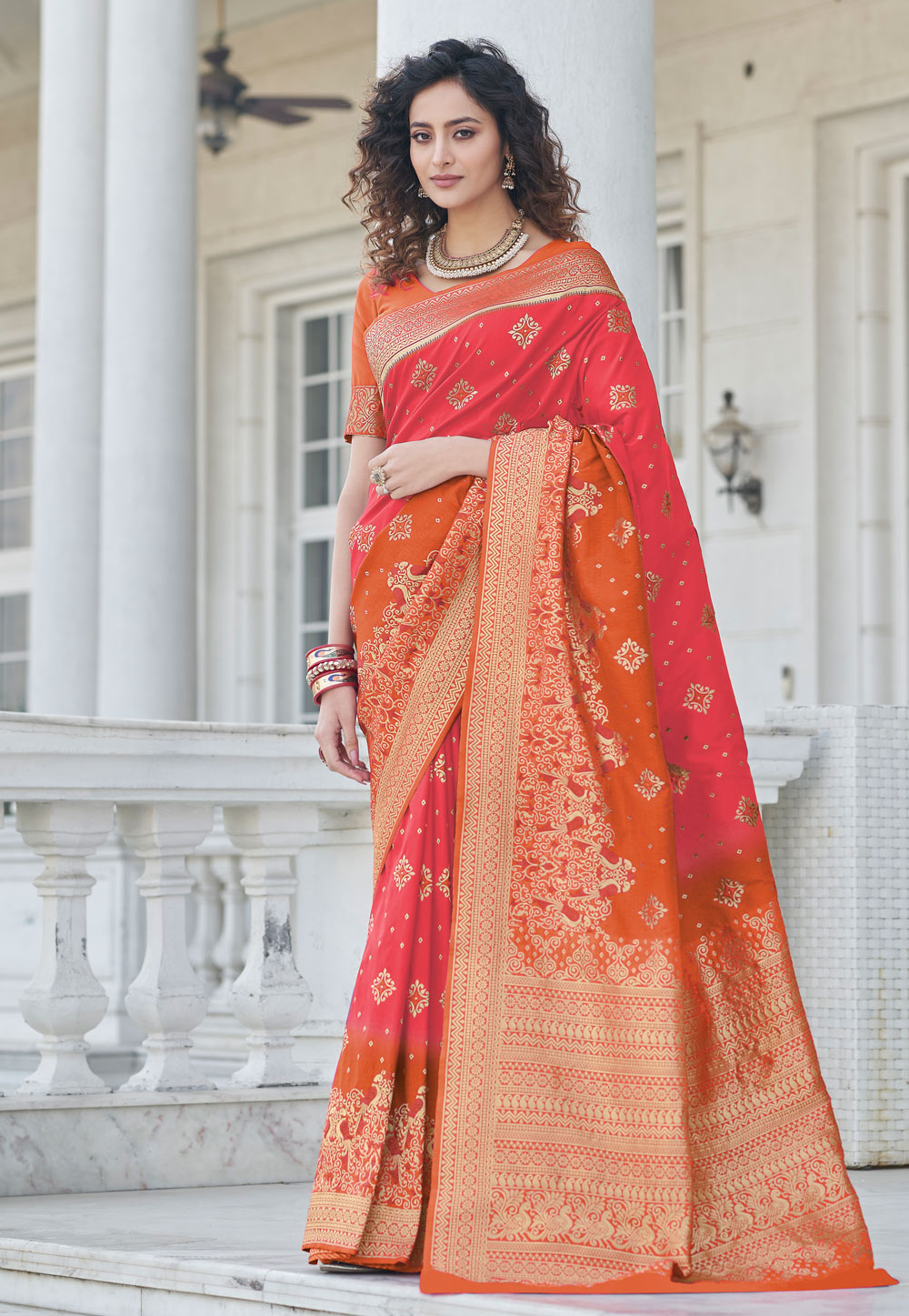 Pink Banarasi Silk Saree With Blouse 241035