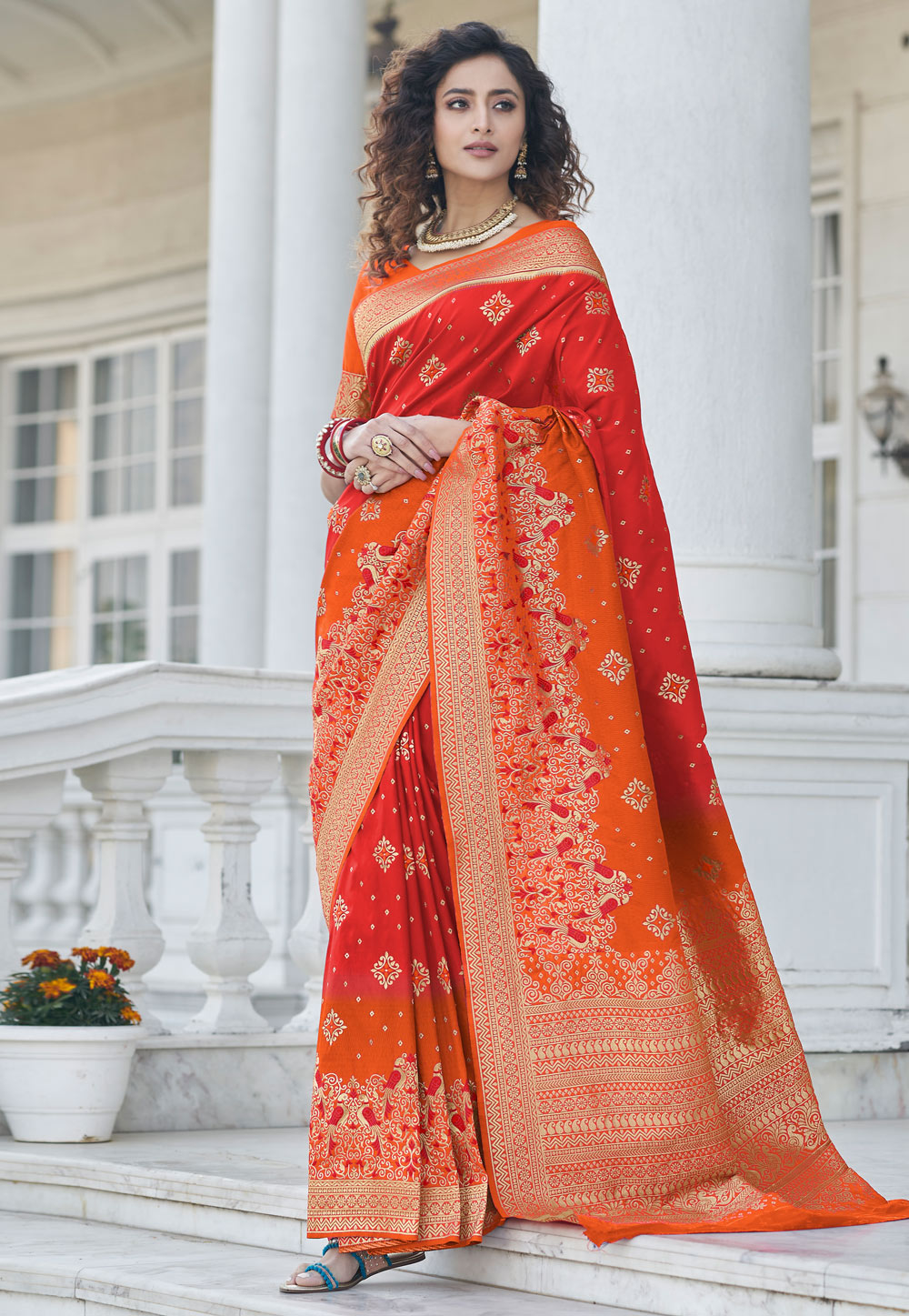 Red Banarasi Silk Festival Wear Saree 241036