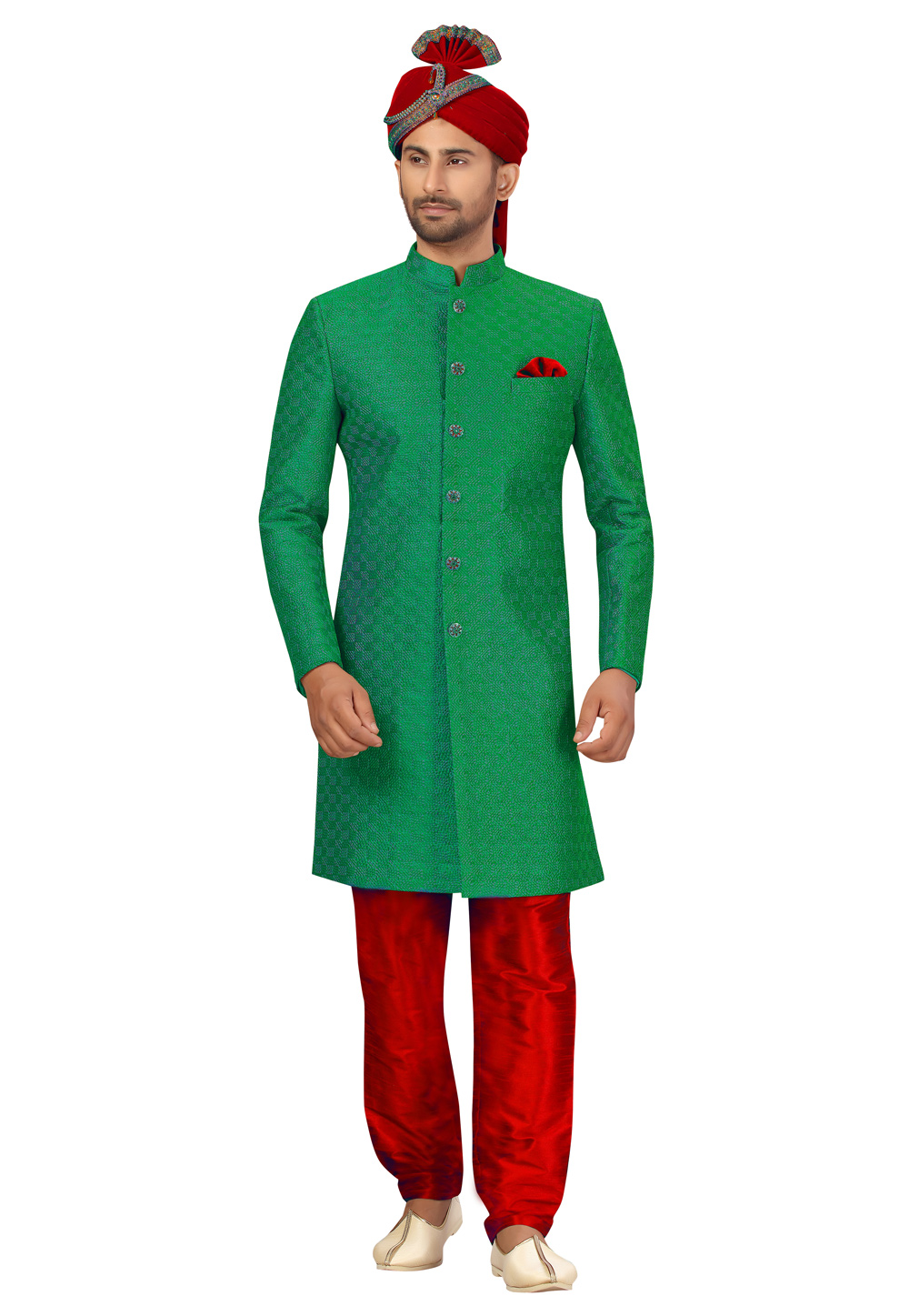 Green Art Silk Indo Western Suit 231351