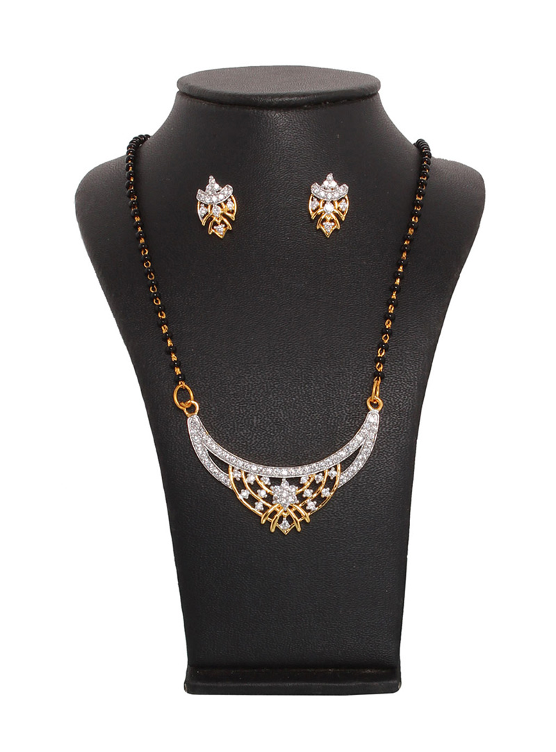 Golden Alloy Cz Diamonds Mangalsutra With Earring 64503