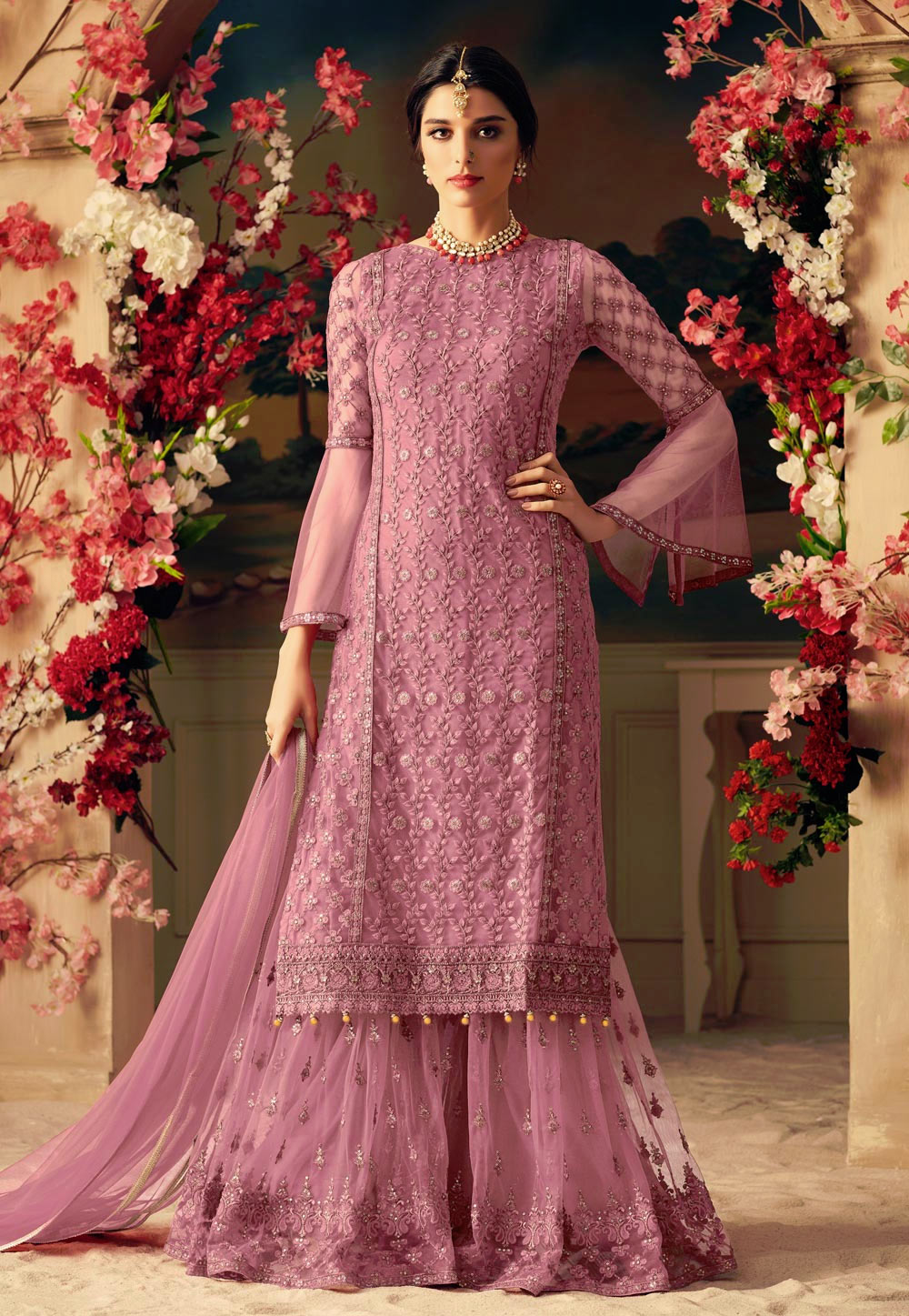 Giselli Monteiro Pink Net Palazzo Suit 155033