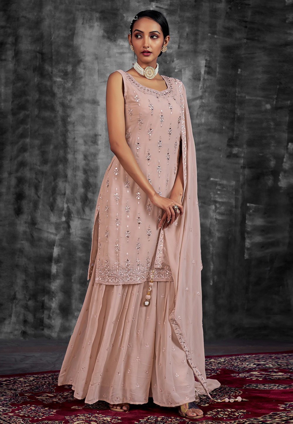 Light Pink Georgette Readymade Sharara Suit 262335