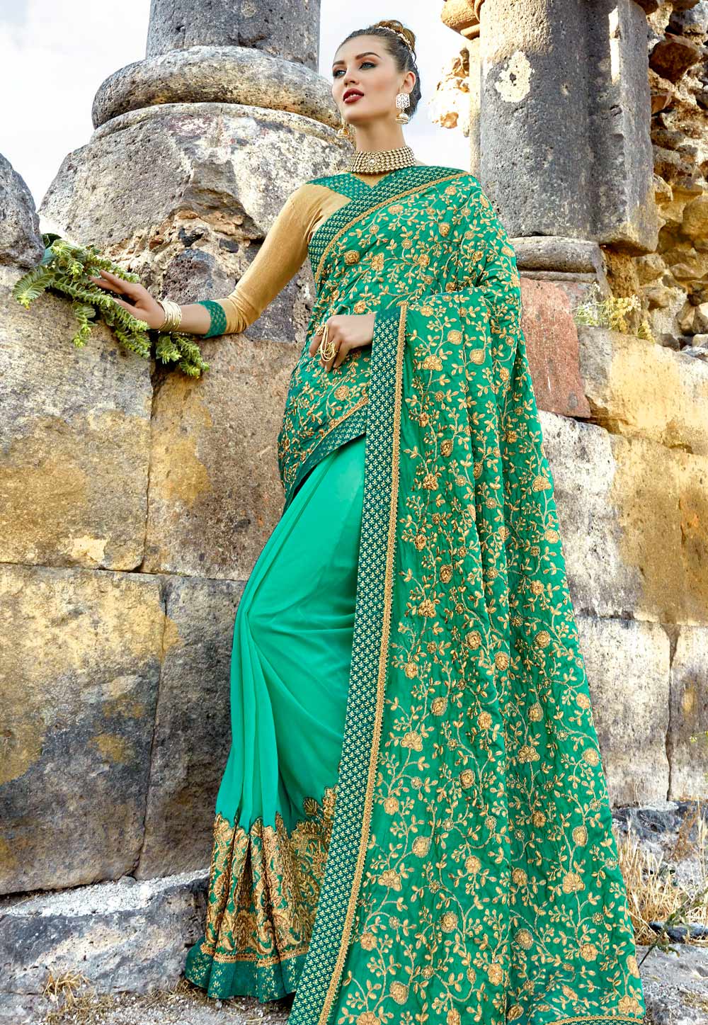 Sea Green Georgette Saree With Blouse 165637
