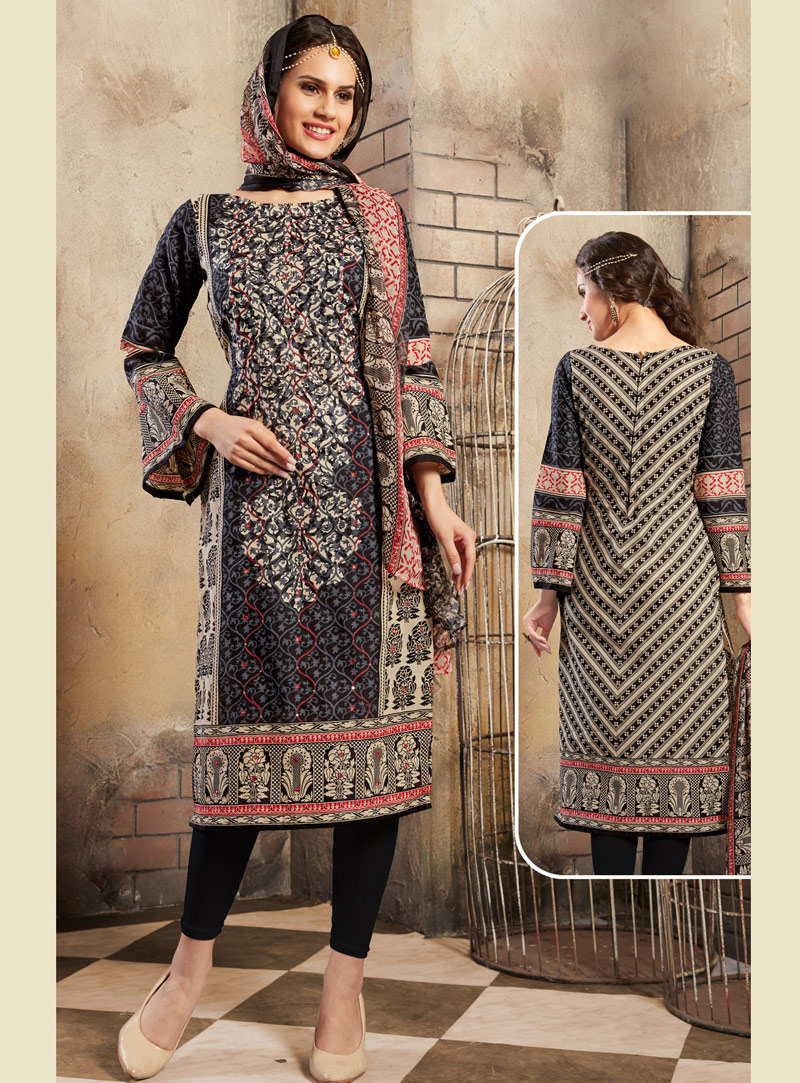 Black Cotton Churidar Salwar Suit 104381