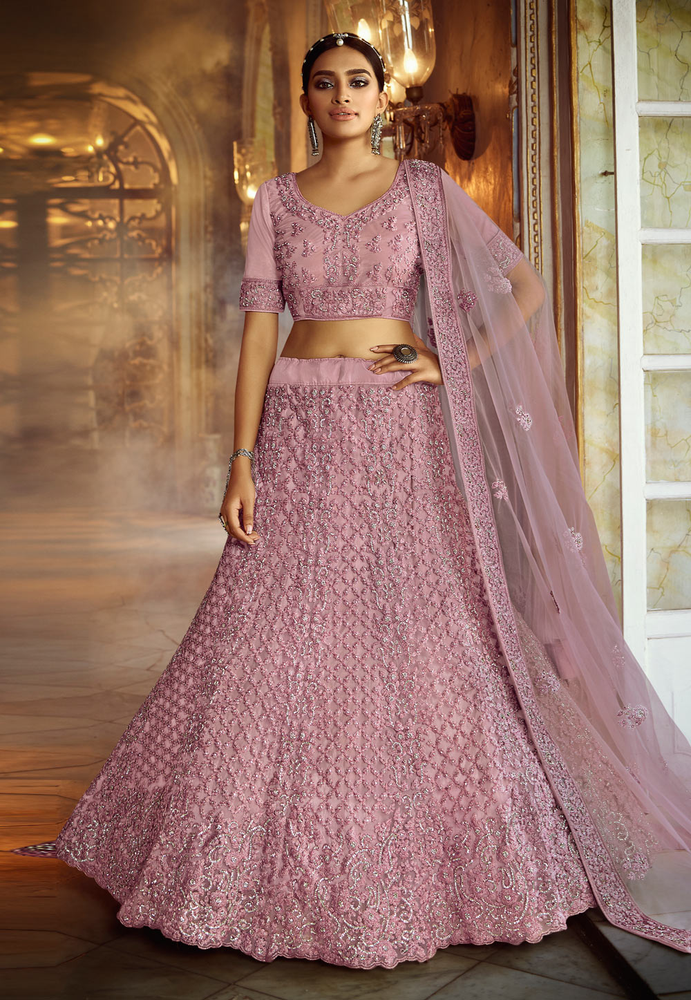 Indian Wedding Reception Lehenga Choli in Jacquard Silk With Real Mirror  Embroidery in USA, UK, Malaysia, South Africa, Dubai, Singapore