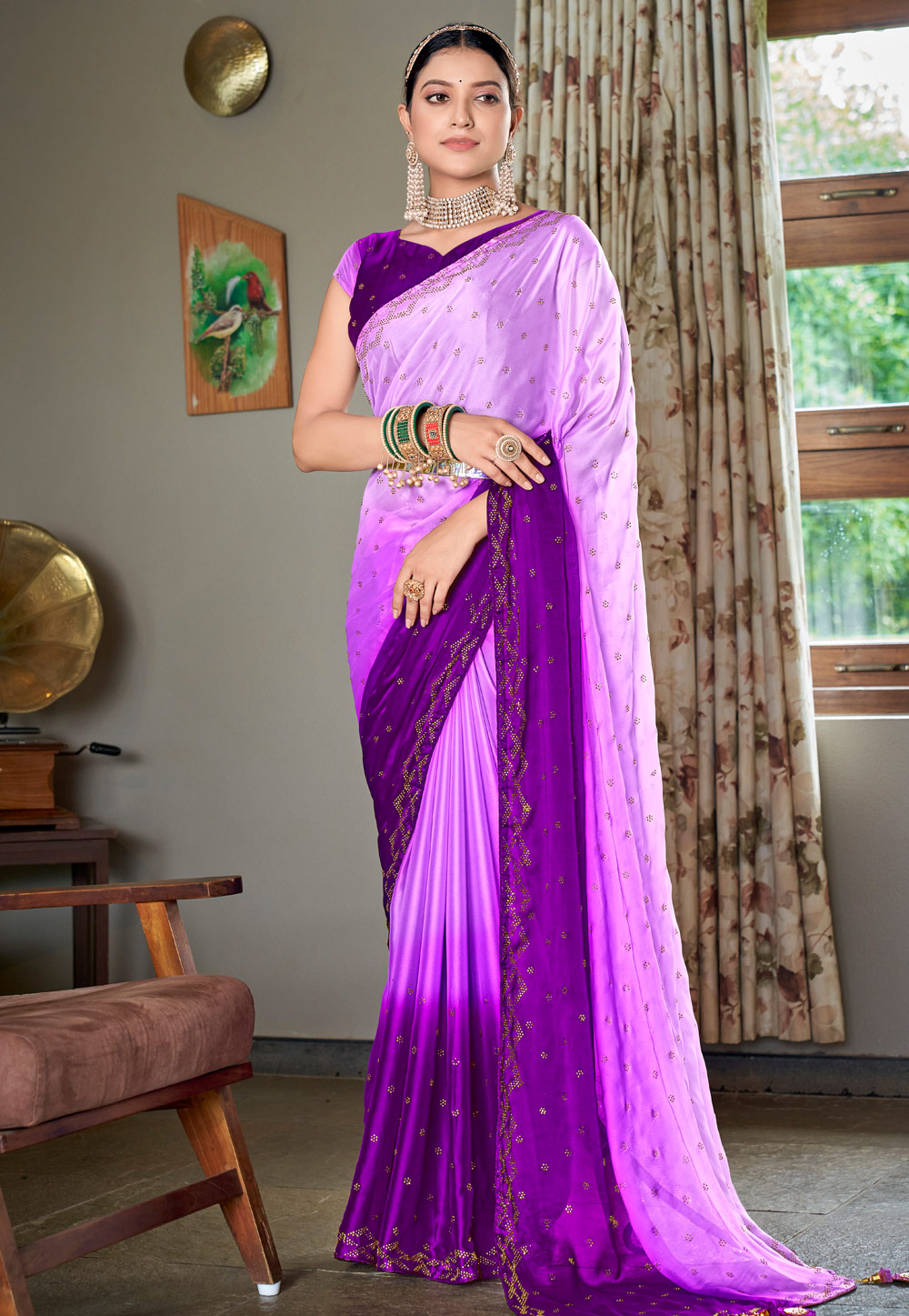 Tempting Purple Color Fancy Fabric Ready To Wear Saree