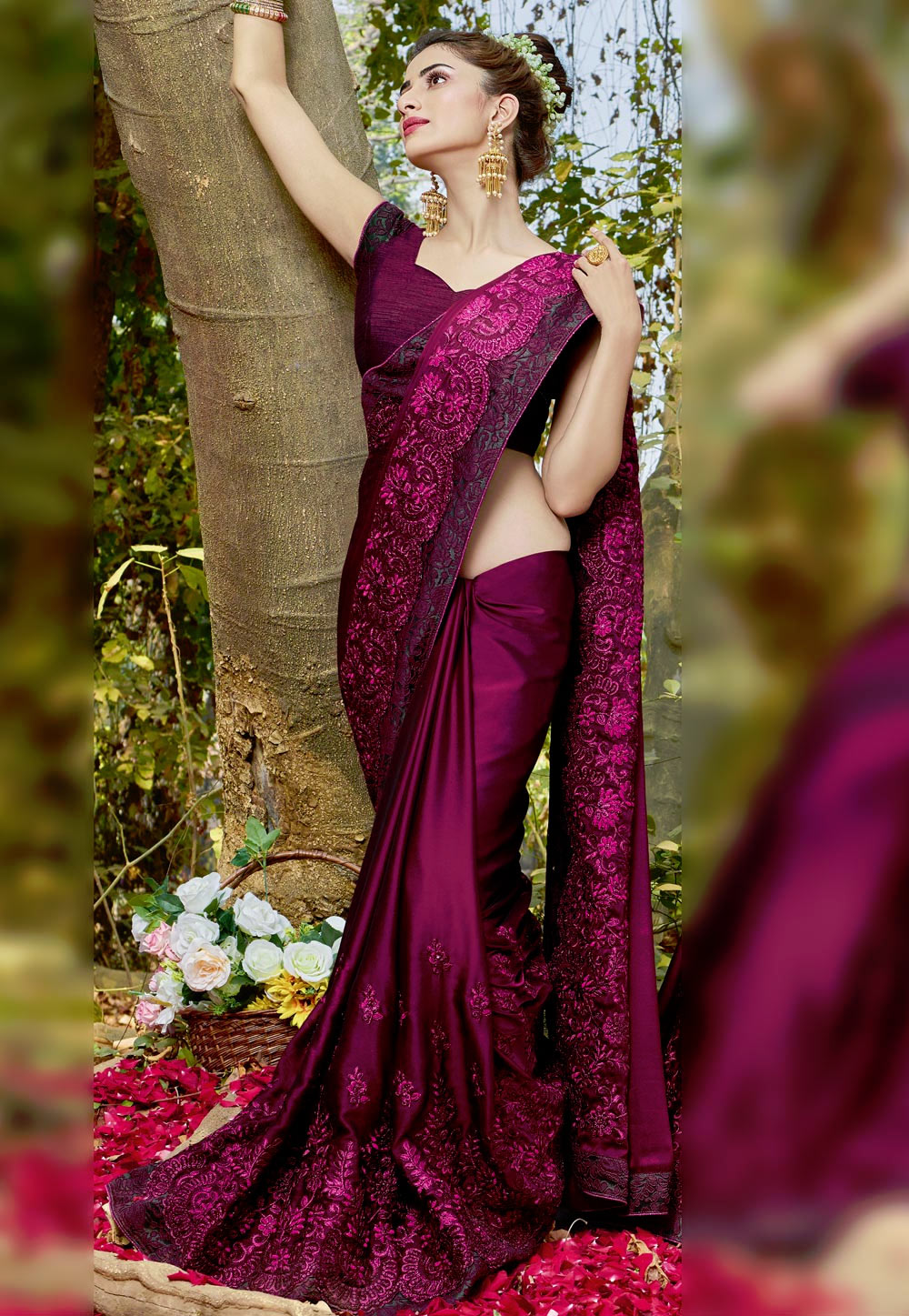 Violet Georgette Saree With Blouse 183380
