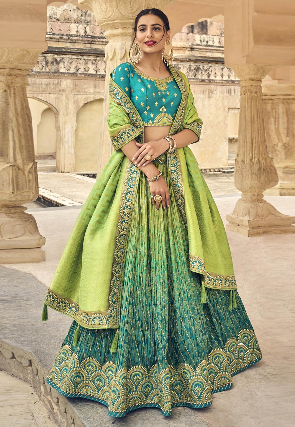 Light Green Banarasi Silk Circular Lehenga Choli 251929