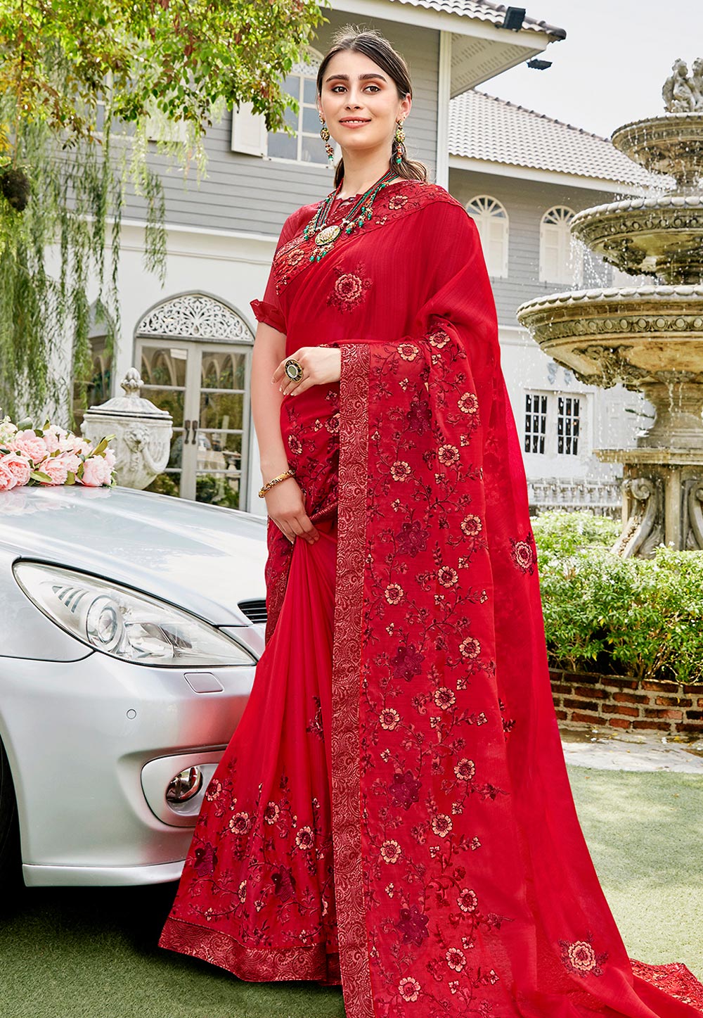 Red Silk Saree With Blouse 209436