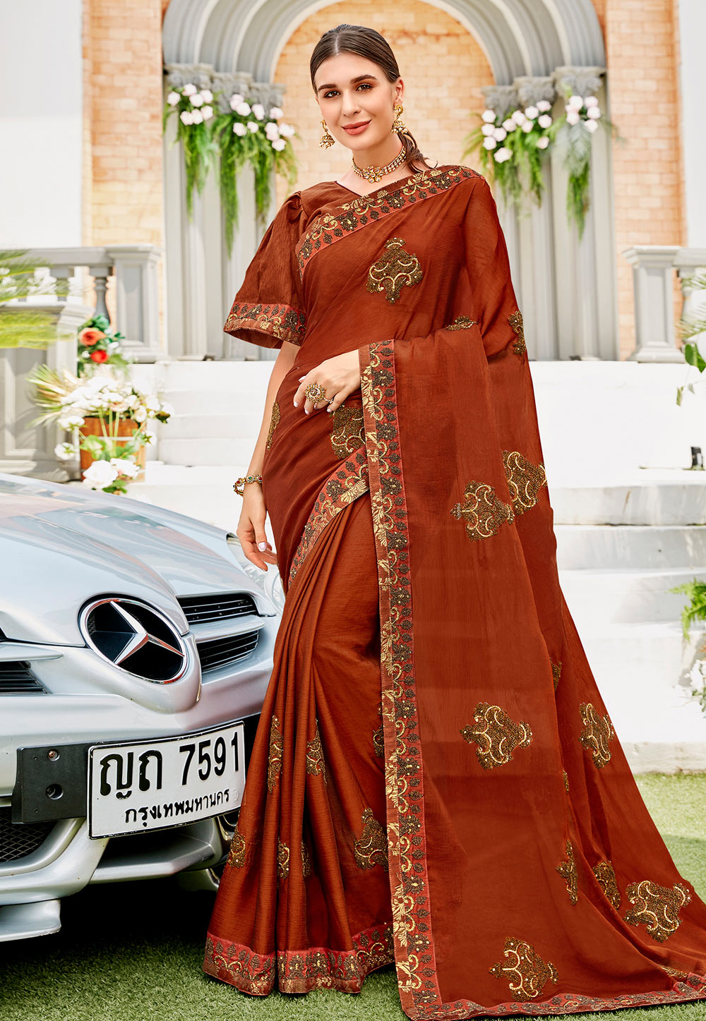 Brown Silk Festival Wear Saree 209443