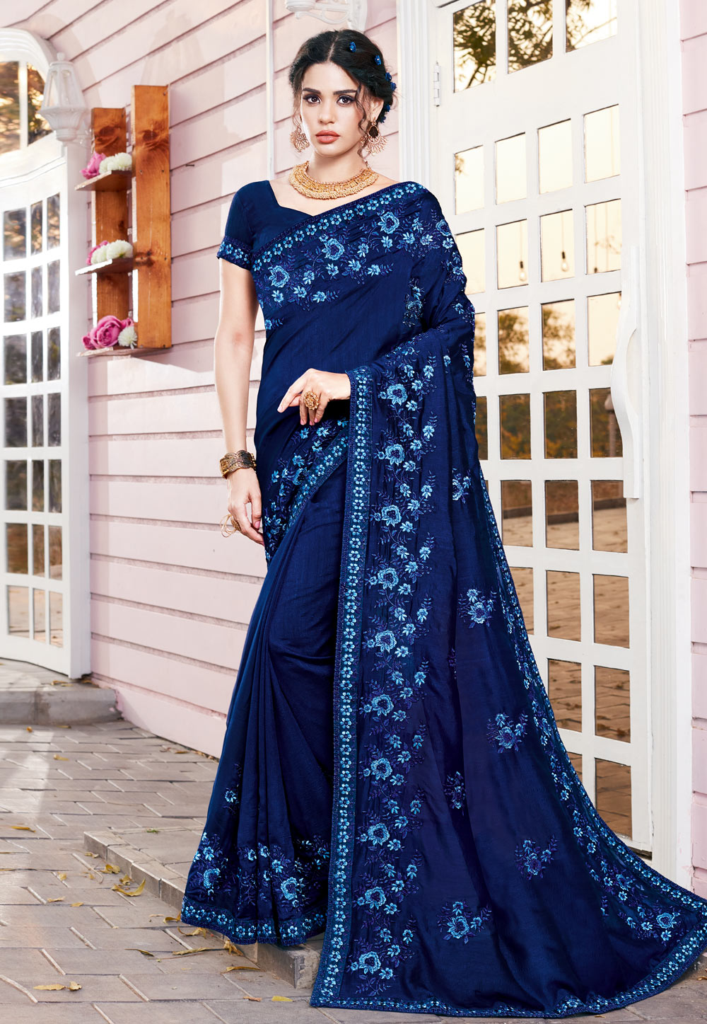 Blue Silk Saree With Blouse 230510