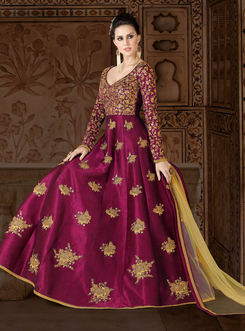 Purple Silk Long Anarkali Suit 130449