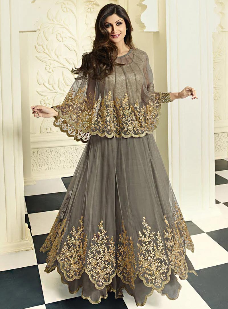 Shilpa Shetty Grey Net Designer Anarkali Suit 70825