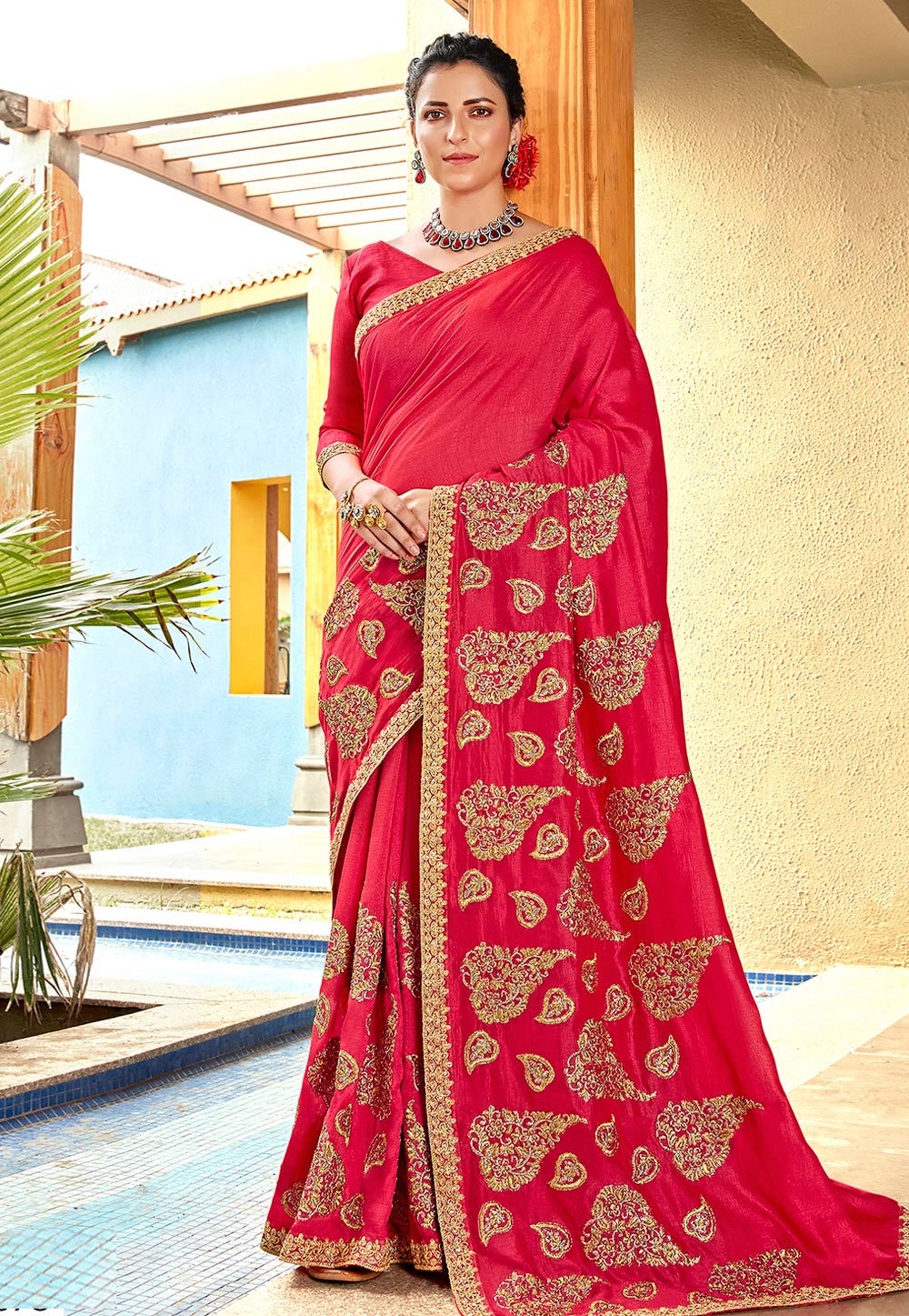 Magenta Silk Saree With Blouse 247574