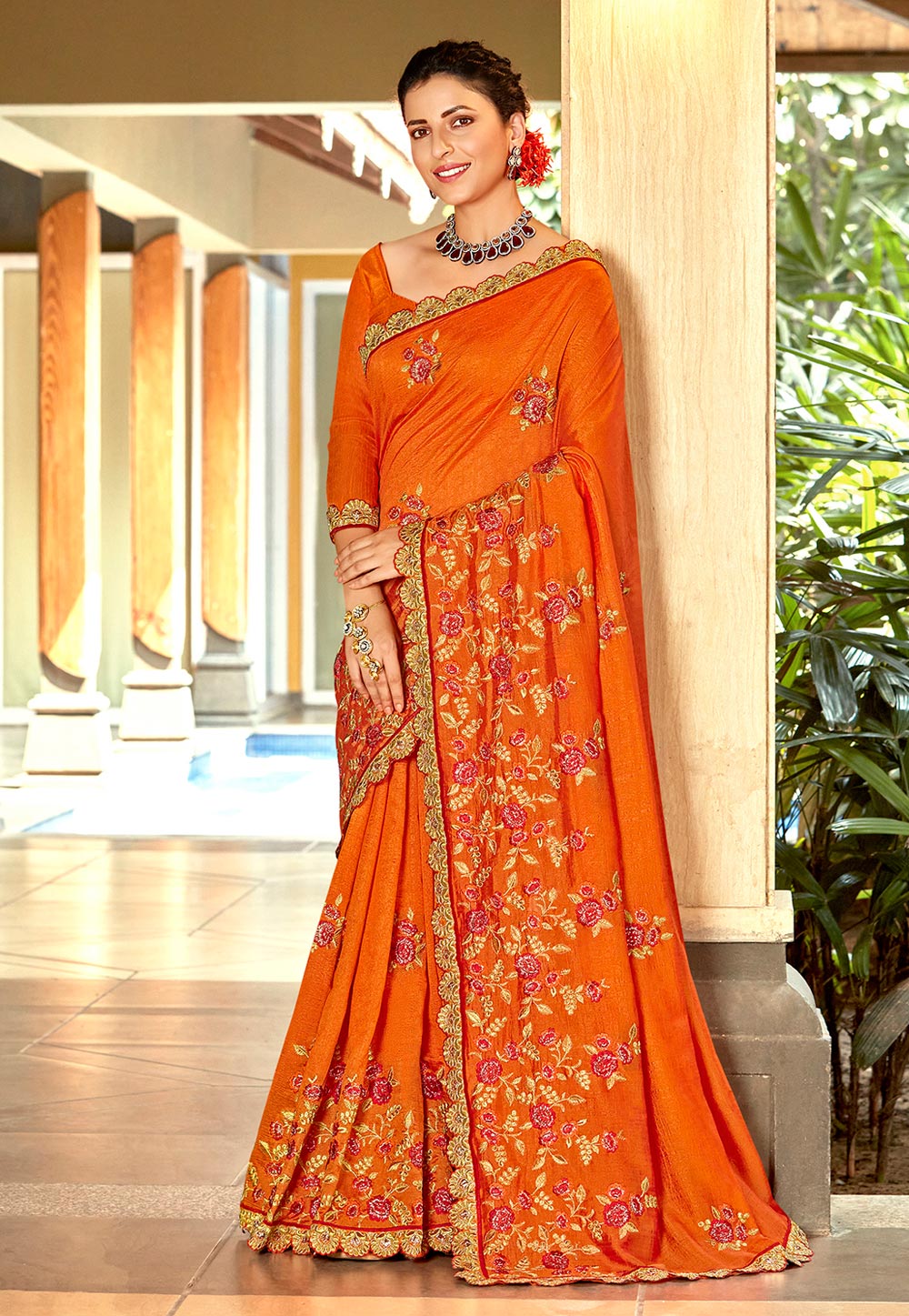 Orange Silk Saree With Blouse 247577