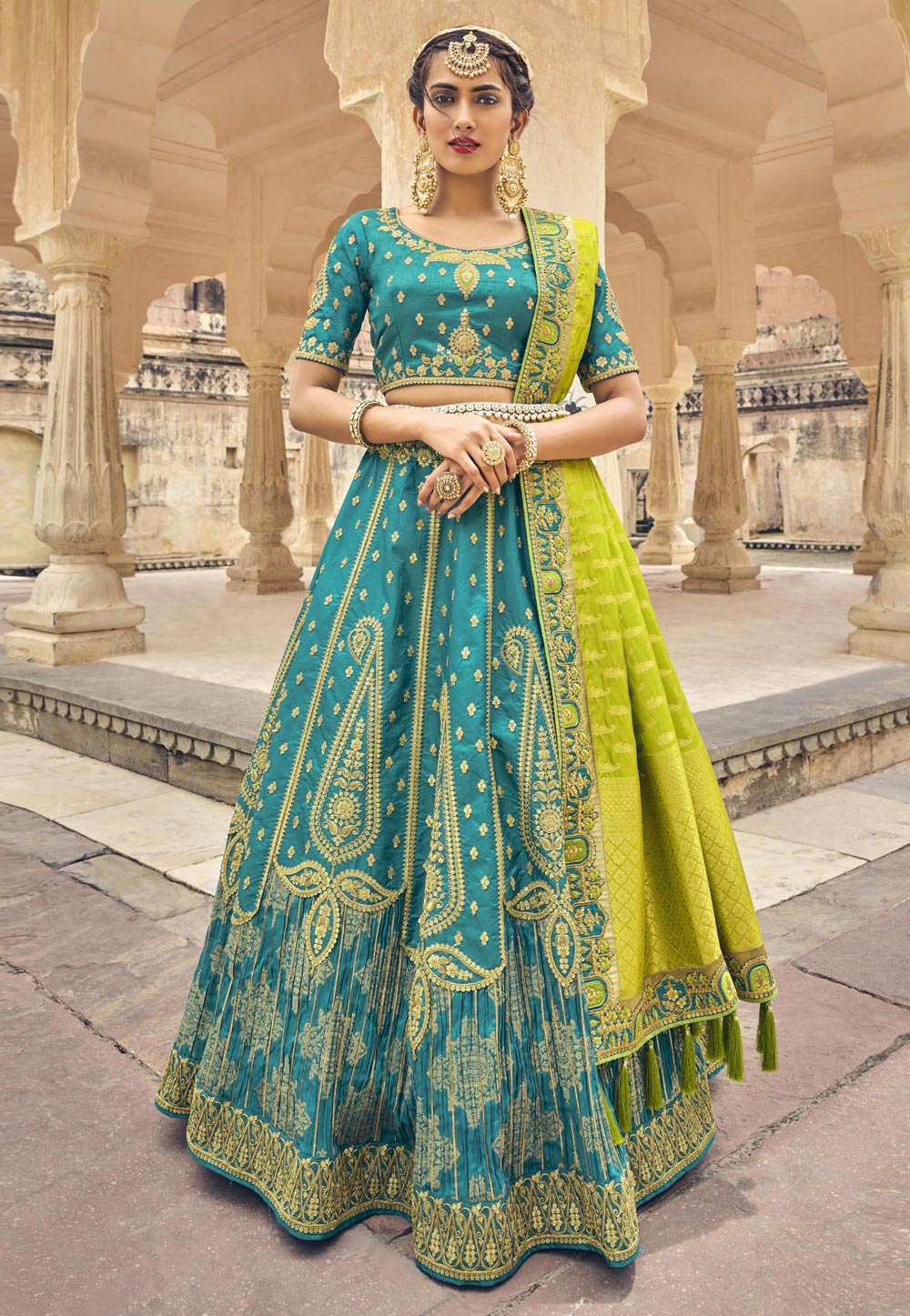 Turquoise Banarasi Silk Circular Lehenga Choli 251932