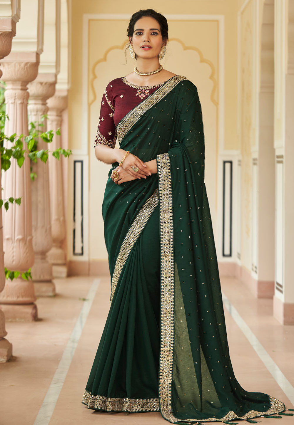 Green Silk Saree With Blouse 249262