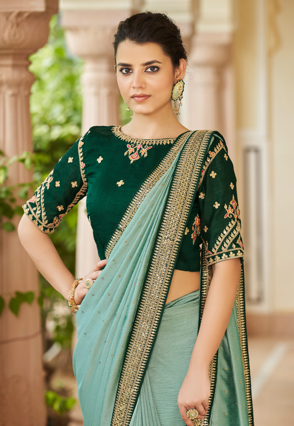 Telugu Actress in Sea Green Silk Saree | Saree, Green silk, Bridal blouse  designs