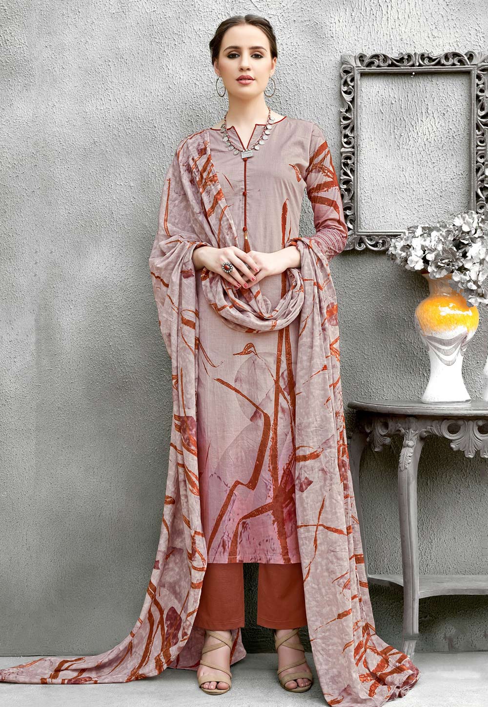 Brown Cotton Pakistani Style Suit 160251