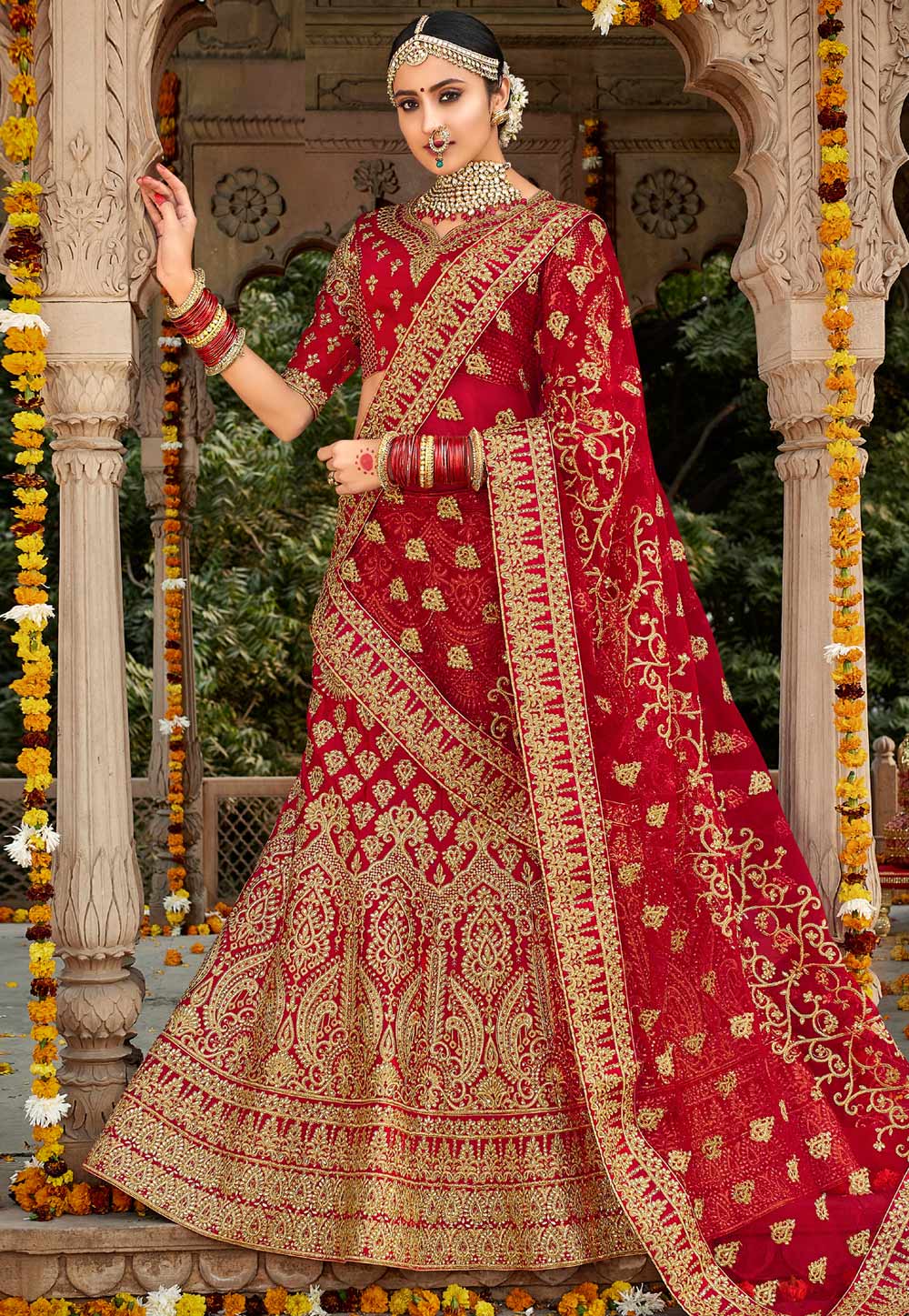 Red Silk Bridal Lehenga Choli 160193