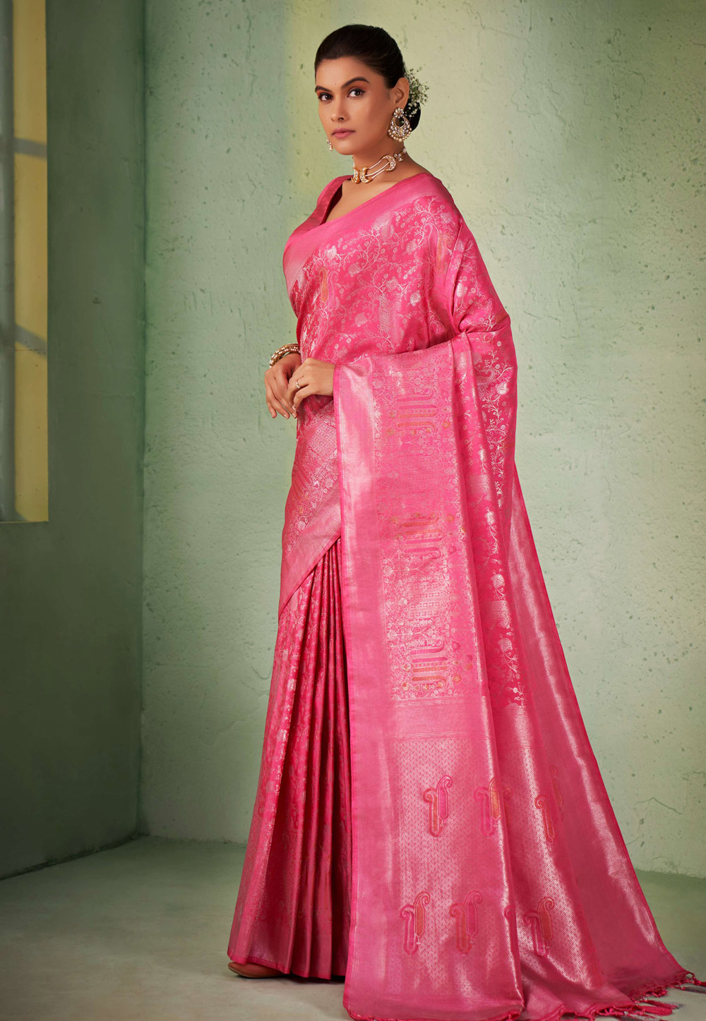 Pink Kanjivaram Silk Saree With Blouse 256942