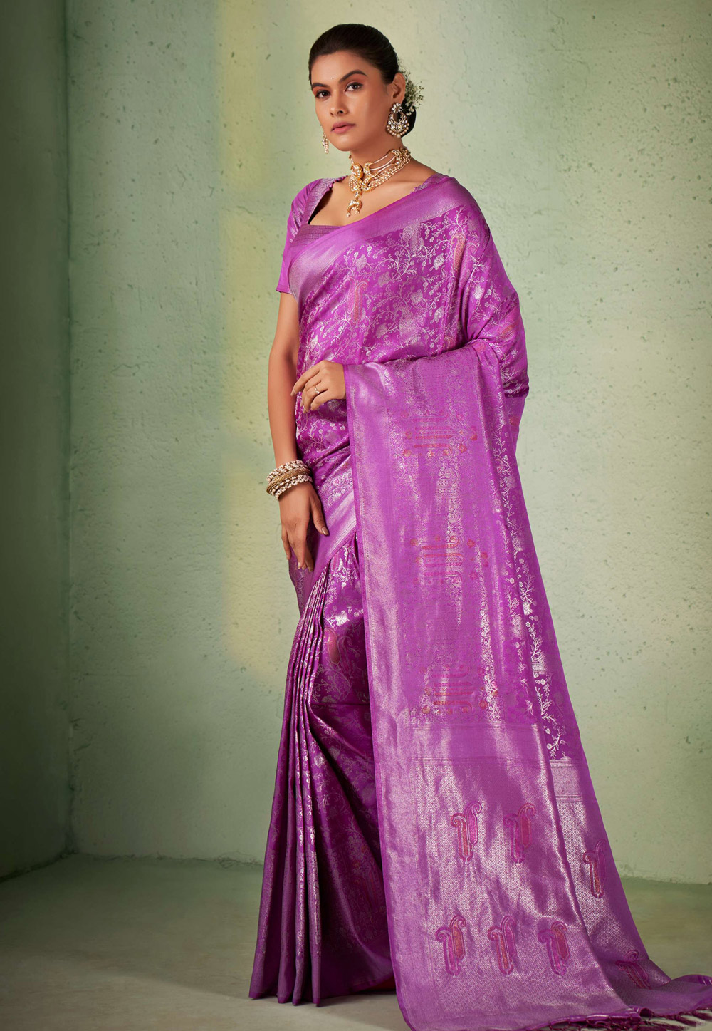 Purple Kanjivaram Silk Saree With Blouse 256943