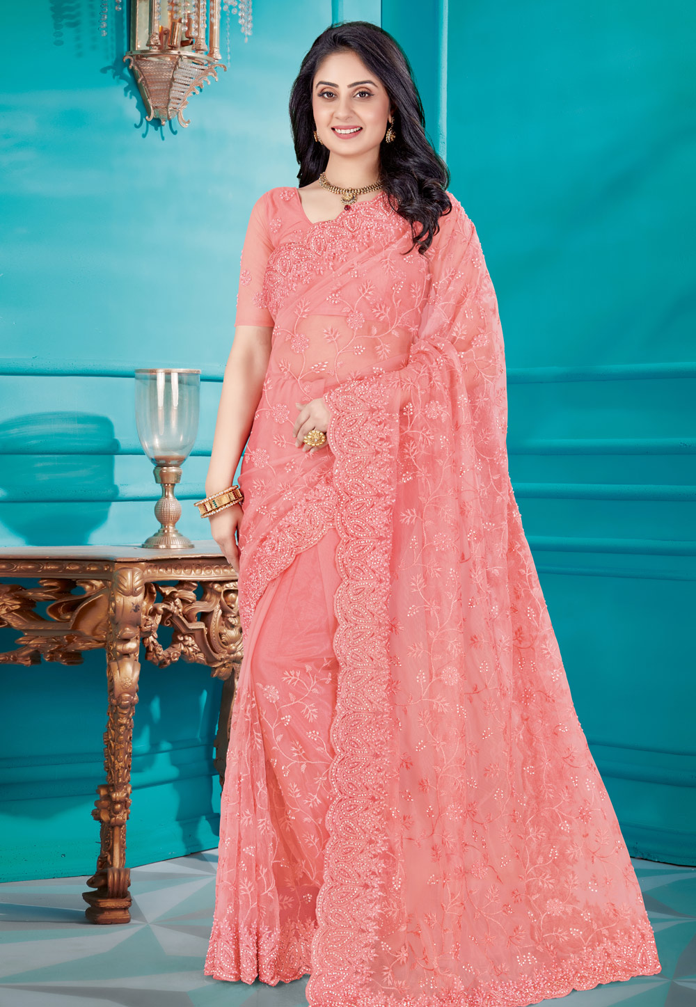 Pink Net Saree With Blouse 202518