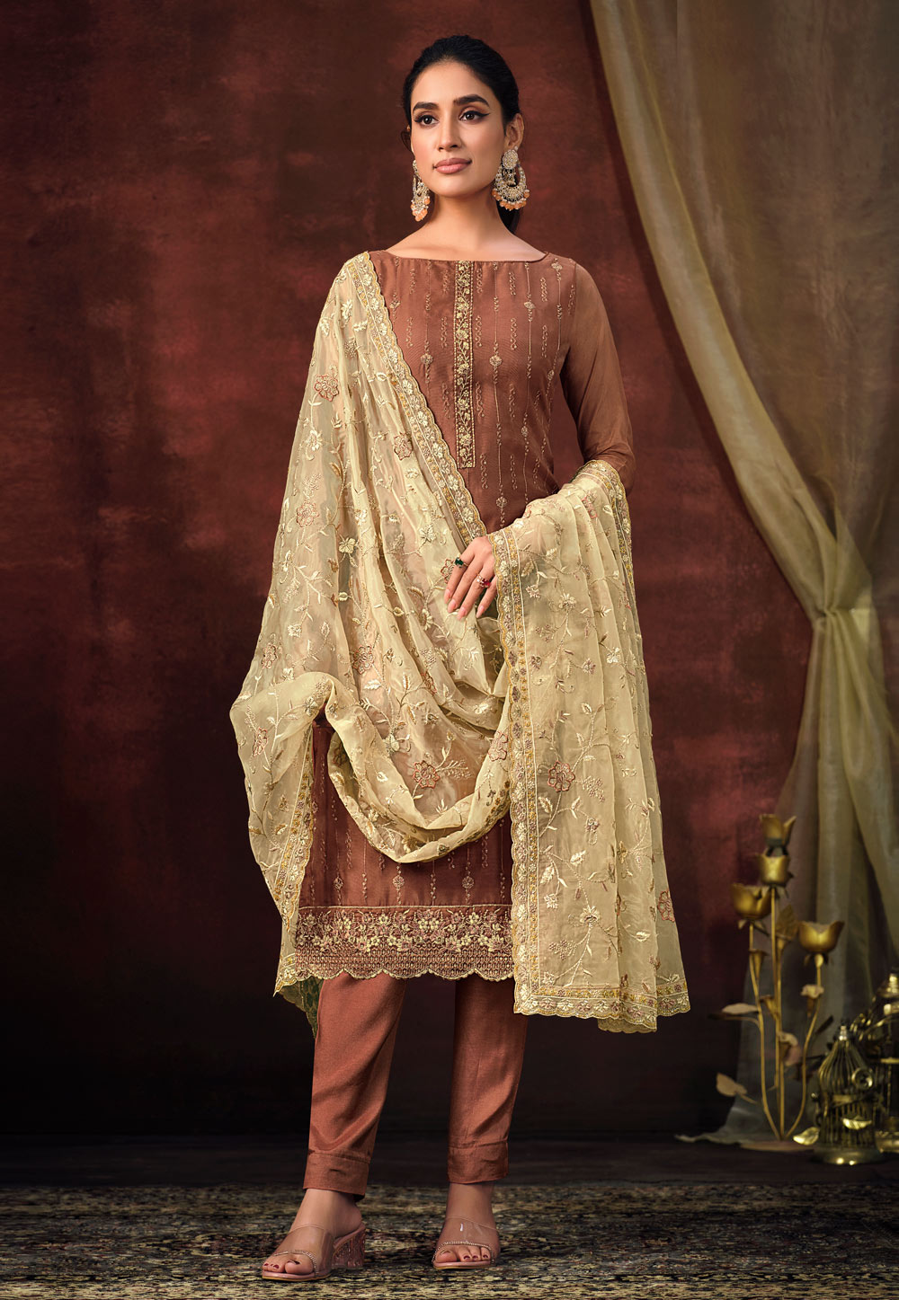 Brown Shimmer Pakistani Suit 270778