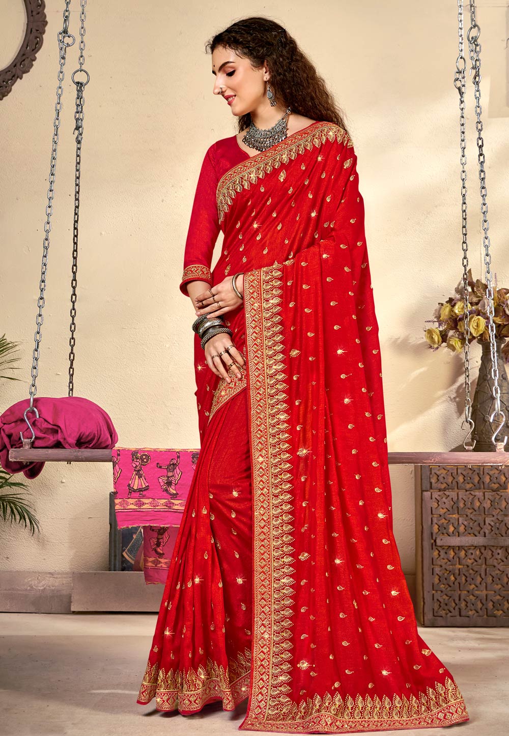 Red Silk Saree With Blouse 245389
