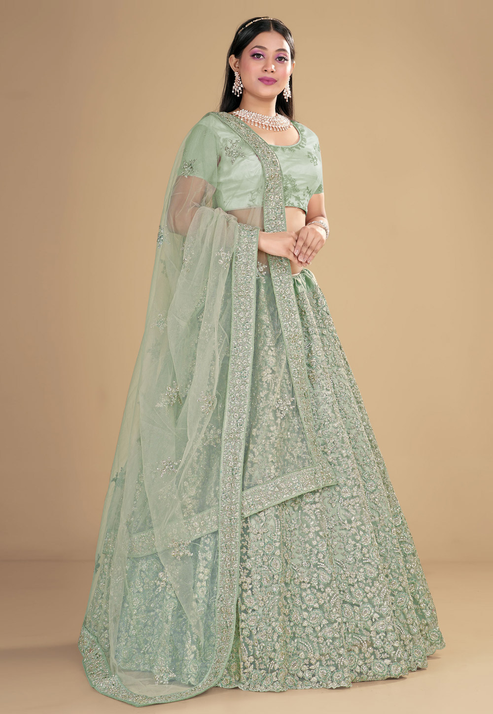 Sea Green Net Circular Lehenga Choli 271761