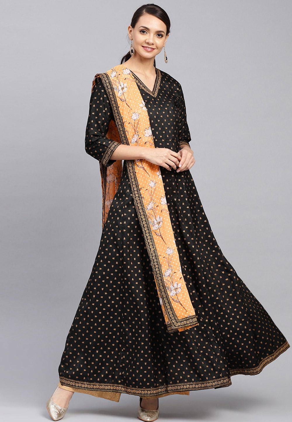 Black Silk Readymade Anarkali Suit 185444