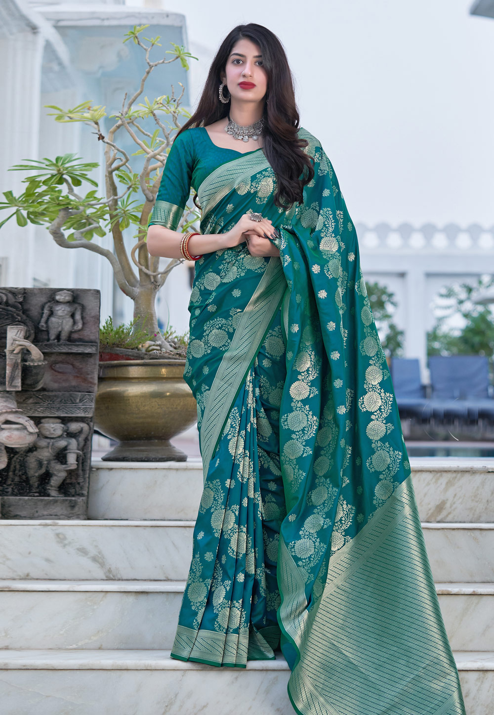 Teal Silk Festival Wear Saree 233611