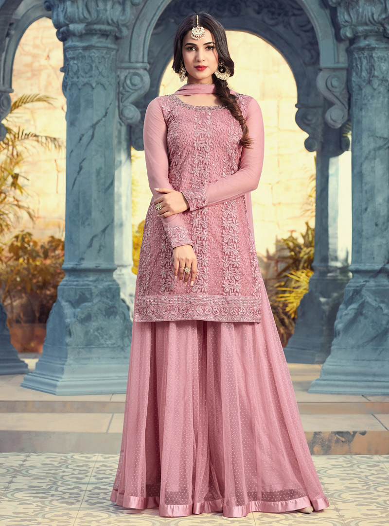 Sonal Chauhan Pink Net Sharara Style Salwar Suit 127113