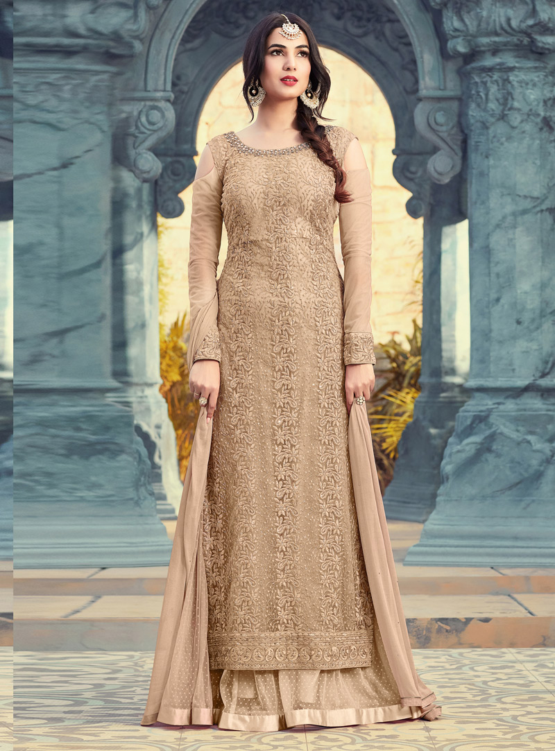 Sonal Chauhan Beige Net Palazzo Style Suit 130818
