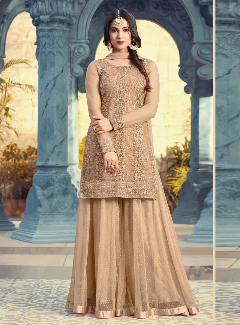 Sonal Chauhan Beige Net Sharara Style Suit 130817