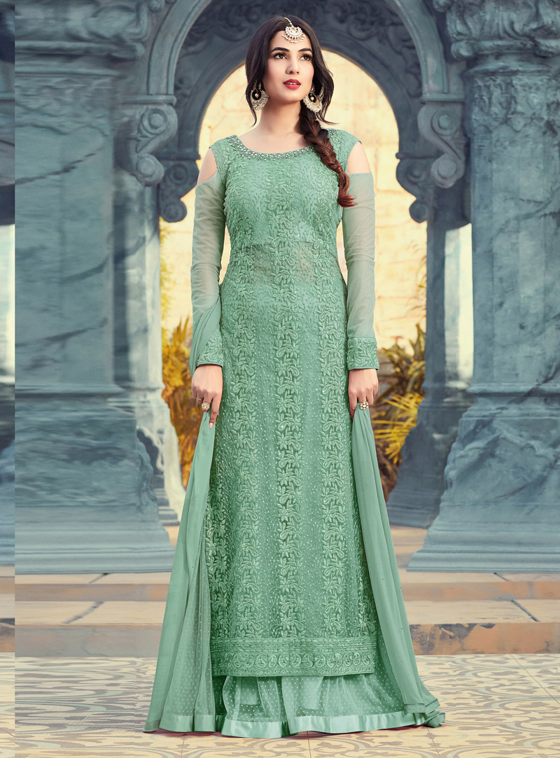 Sonal Chauhan Sea Green Net Palazzo Style Suit 130820