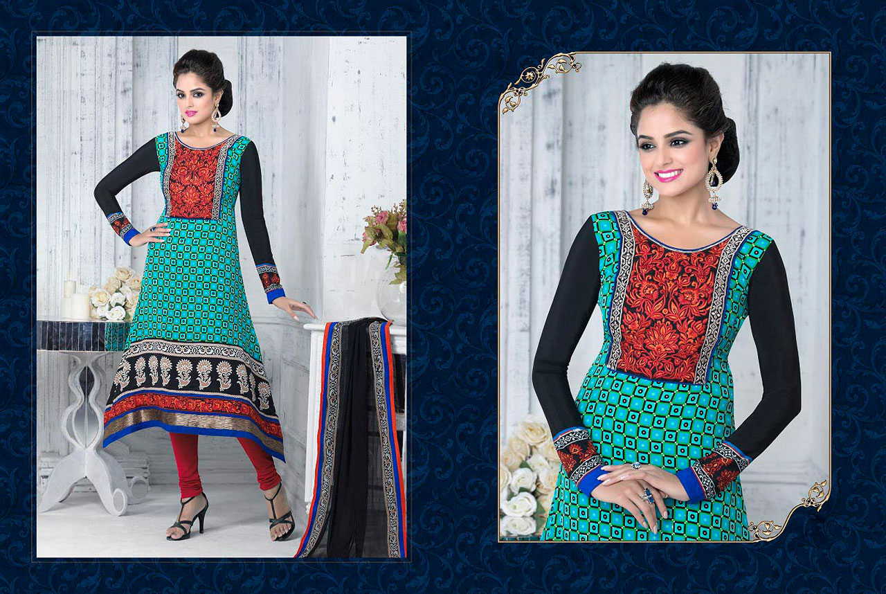 Blue Embroidered Churidar Suit 41082