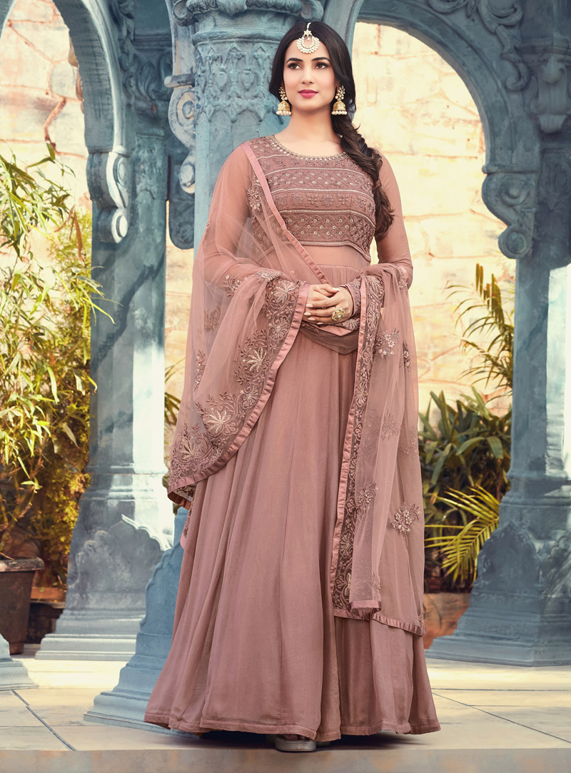 Sonal Chauhan Pink Georgette Straight Cut Salwar Suit 127116