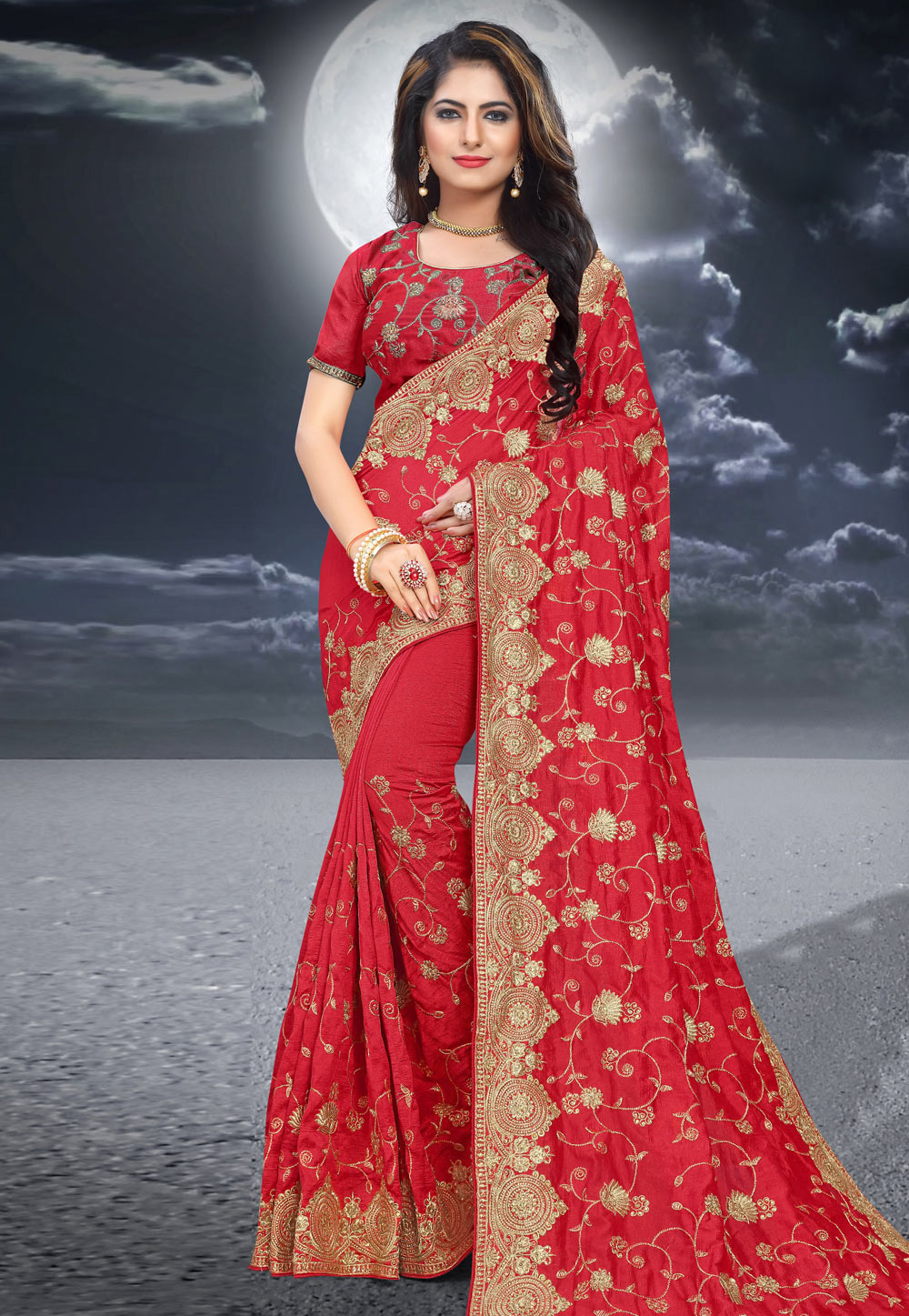 Red Silk Festival Wear Saree 204515