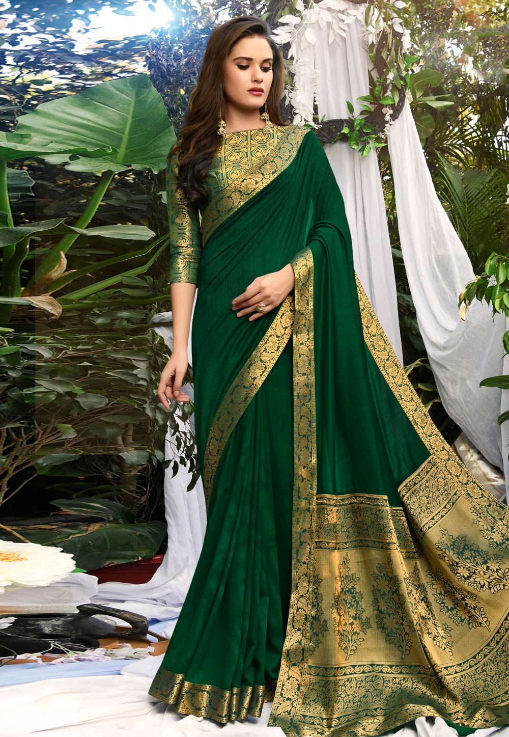 Green Silk Saree With Blouse 161890