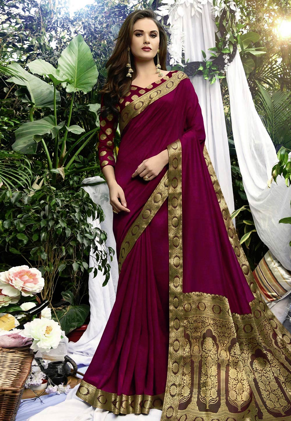 Magenta Silk Festival Wear Saree 161891