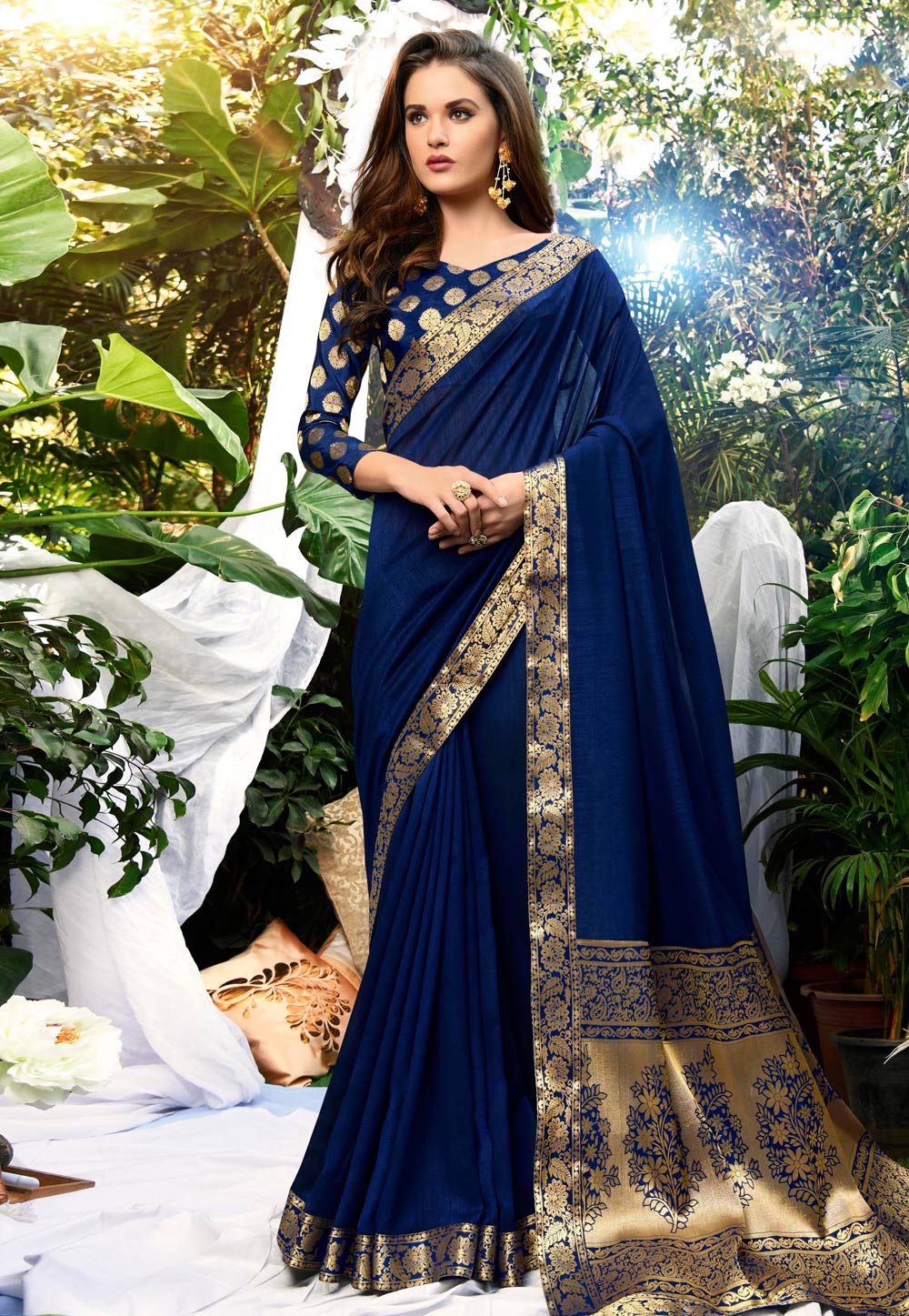 Navy Blue Silk Festival Wear Saree 161893