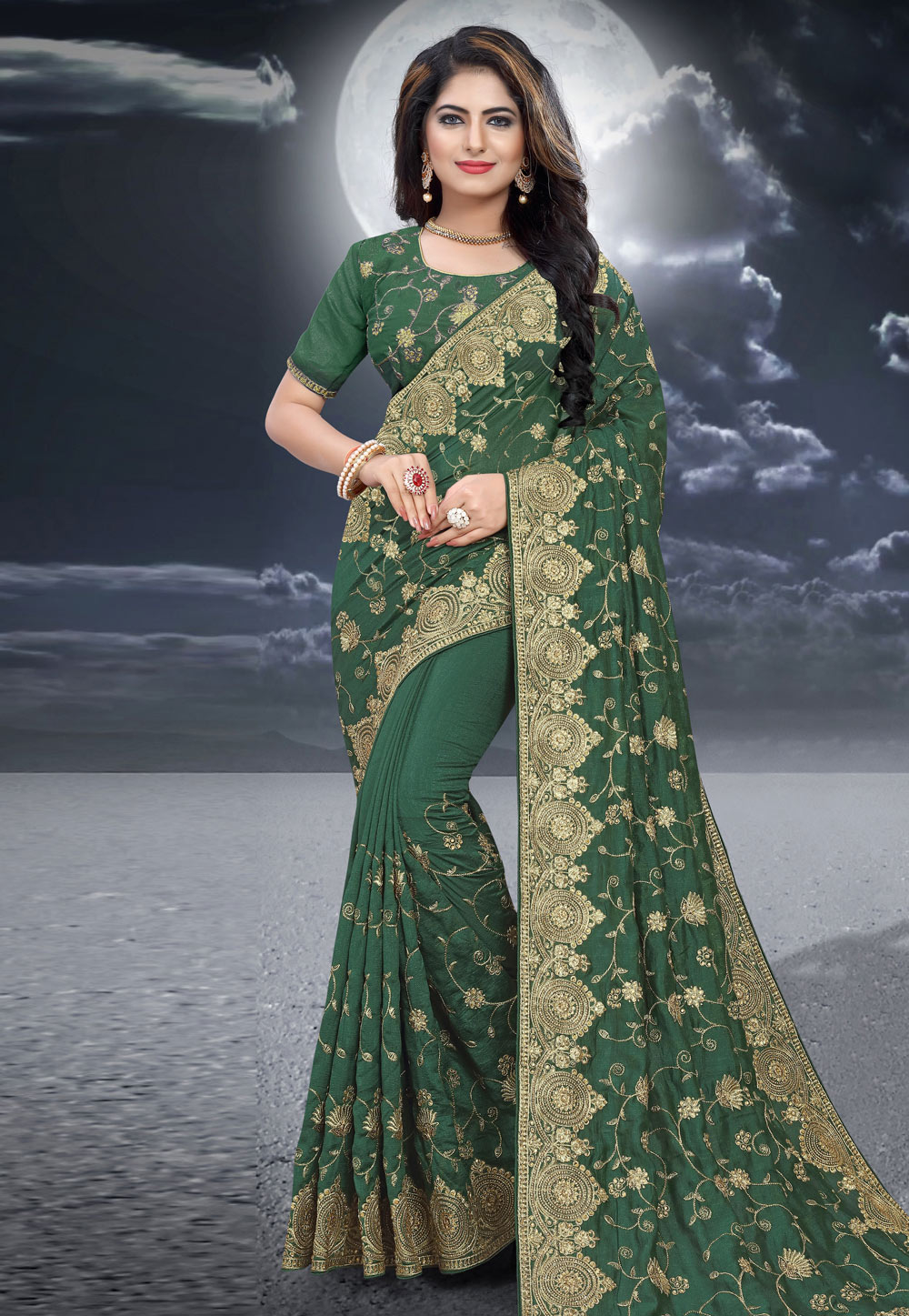 Green Silk Saree With Blouse 204516