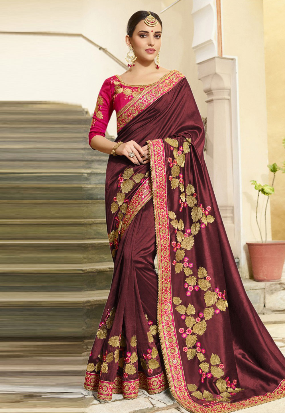 Maroon Silk Festival Wear Saree 235018