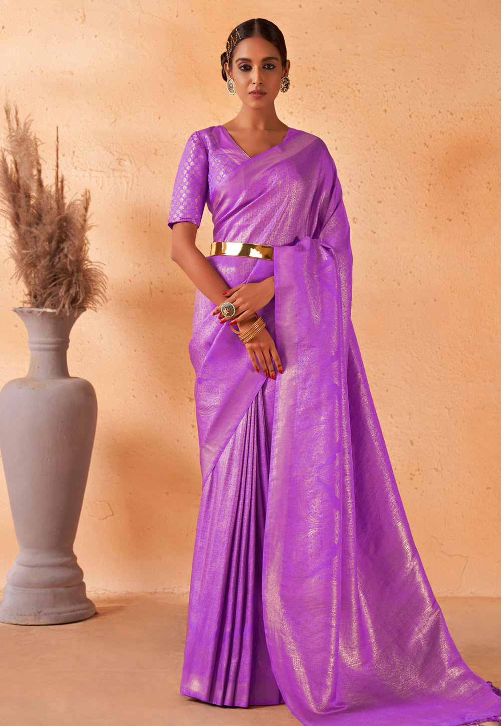 Violet Kanjivaram Silk Saree With Blouse 256945