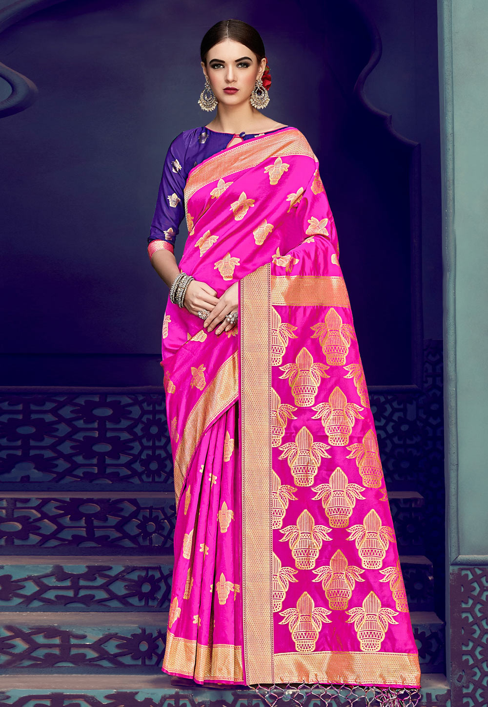 Magenta Banarasi Silk Festival Wear Saree 161518