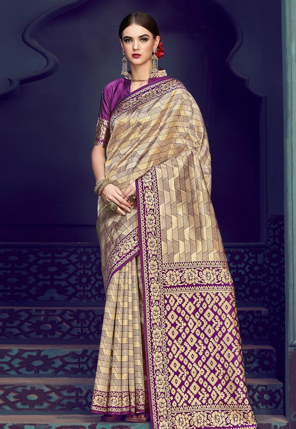 Beige Banarasi Silk Saree With Blouse 161523