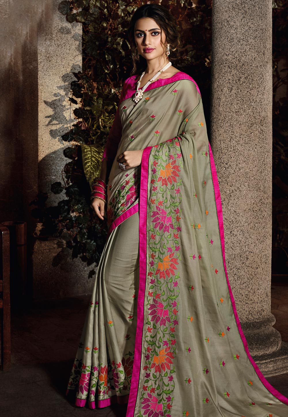 Grey Silk Festival Wear Saree 161914